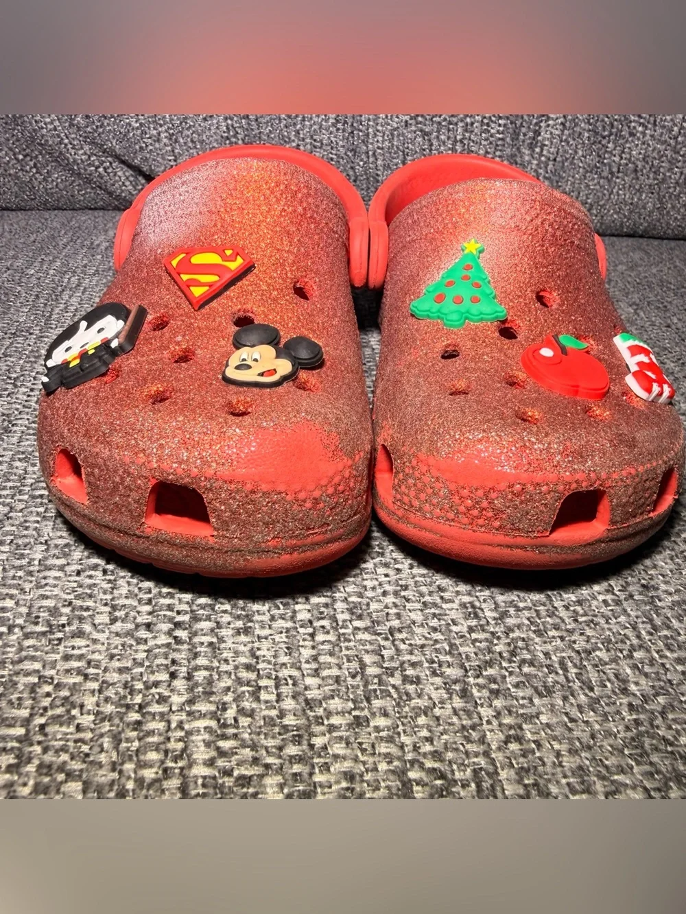 Crocs Red Glitter Classic Sandal slip on shoes kids size C10